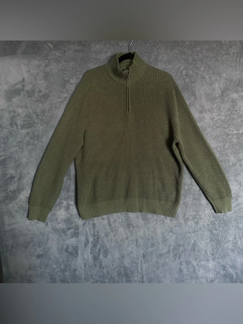 J. Crew Olive Green quarter -Zip waffle knit cotton Sweater XL